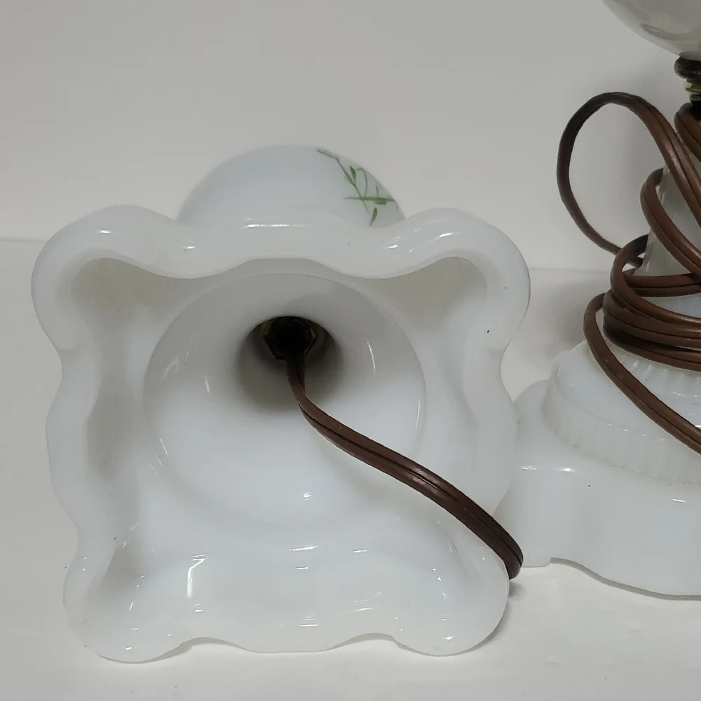 Vintage Hand Painted Boudoir White Milk Glass Table Lamps~Pair - Picture 3 of 7